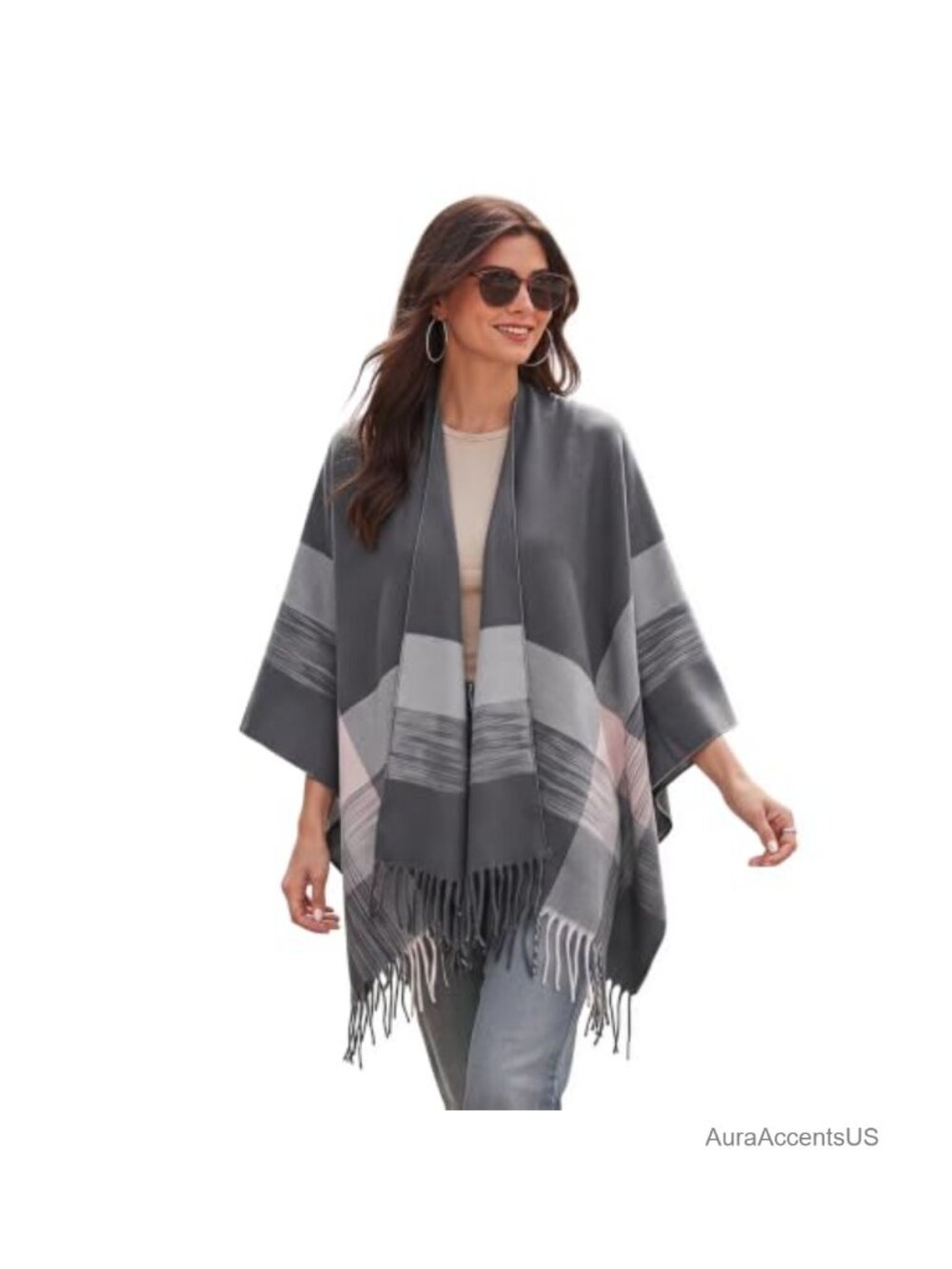 Women's Oversized Open Front Poncho Cape Shawl Wrap Tassel Fringe 100%